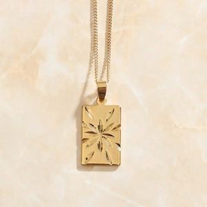 Gold Plated Engraved Square Necklace